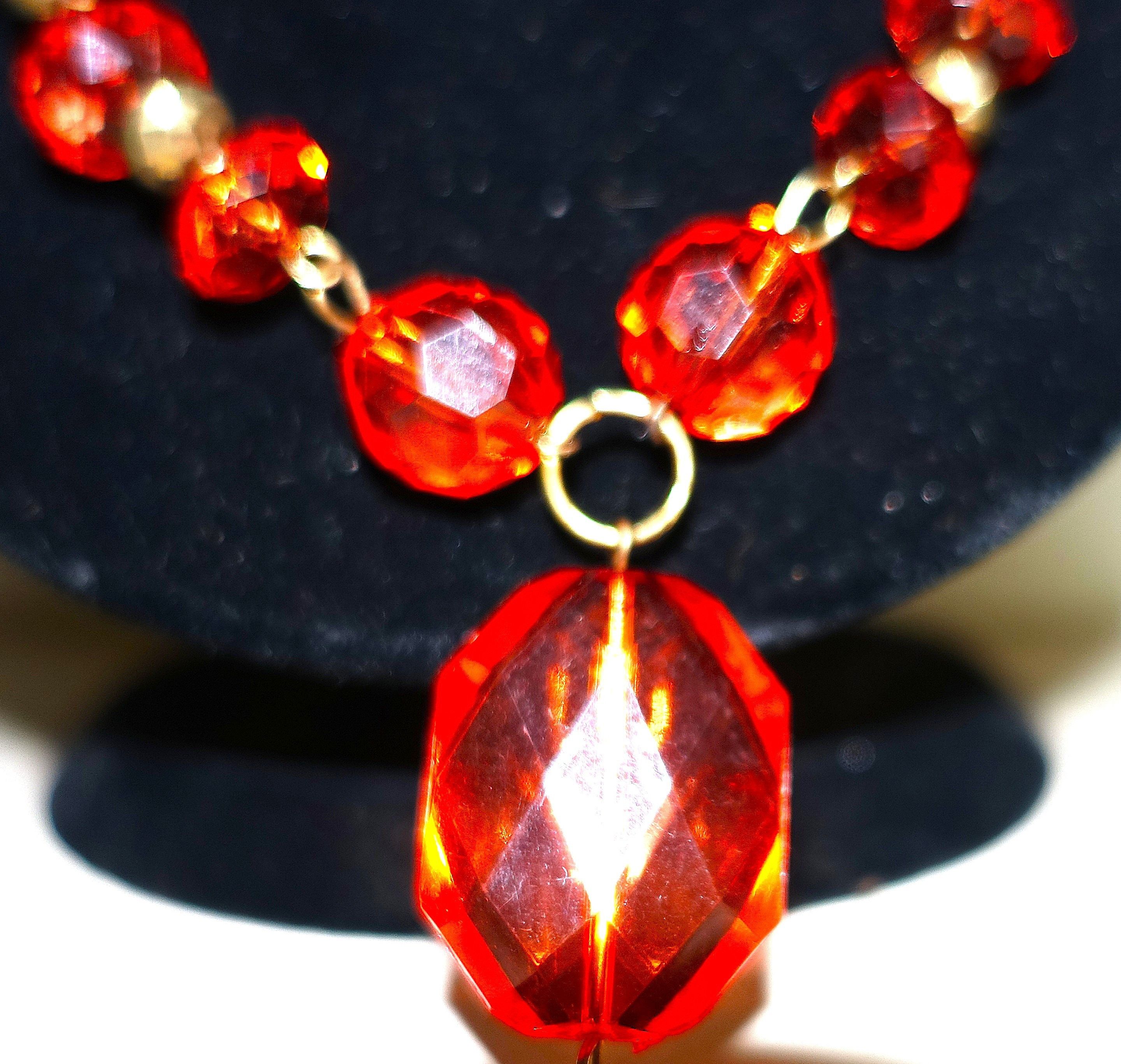 Vintage Gold Tone Amber Drop Beaded Necklace Size ONE SIZE - 5 Thumbnail