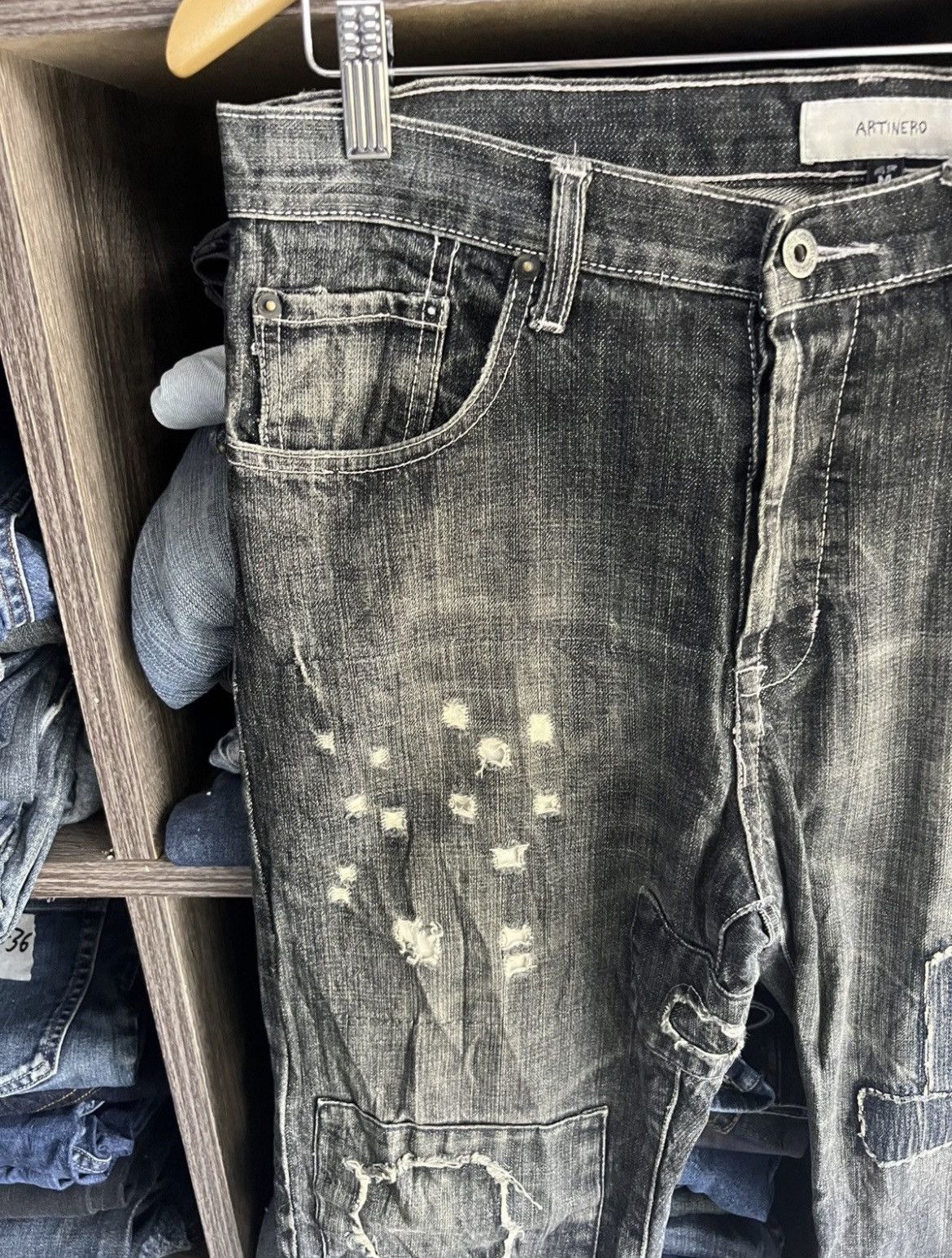 If Six Was Nine 🔥Rare Artinero Patchwork Kapital Inspired Distressed Denim Size US 34 / EU 50 - 9 Thumbnail