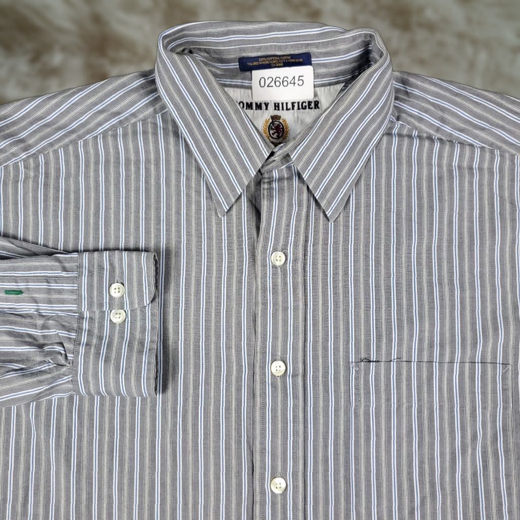 Tommy Hilfiger Tommy Hilfiger Shirt Mens 2XL Gray Striped Button-Up Long Sleeve Cotton Classic Casual Size US XXL / EU 58 / 5 - 1 Thumbnail