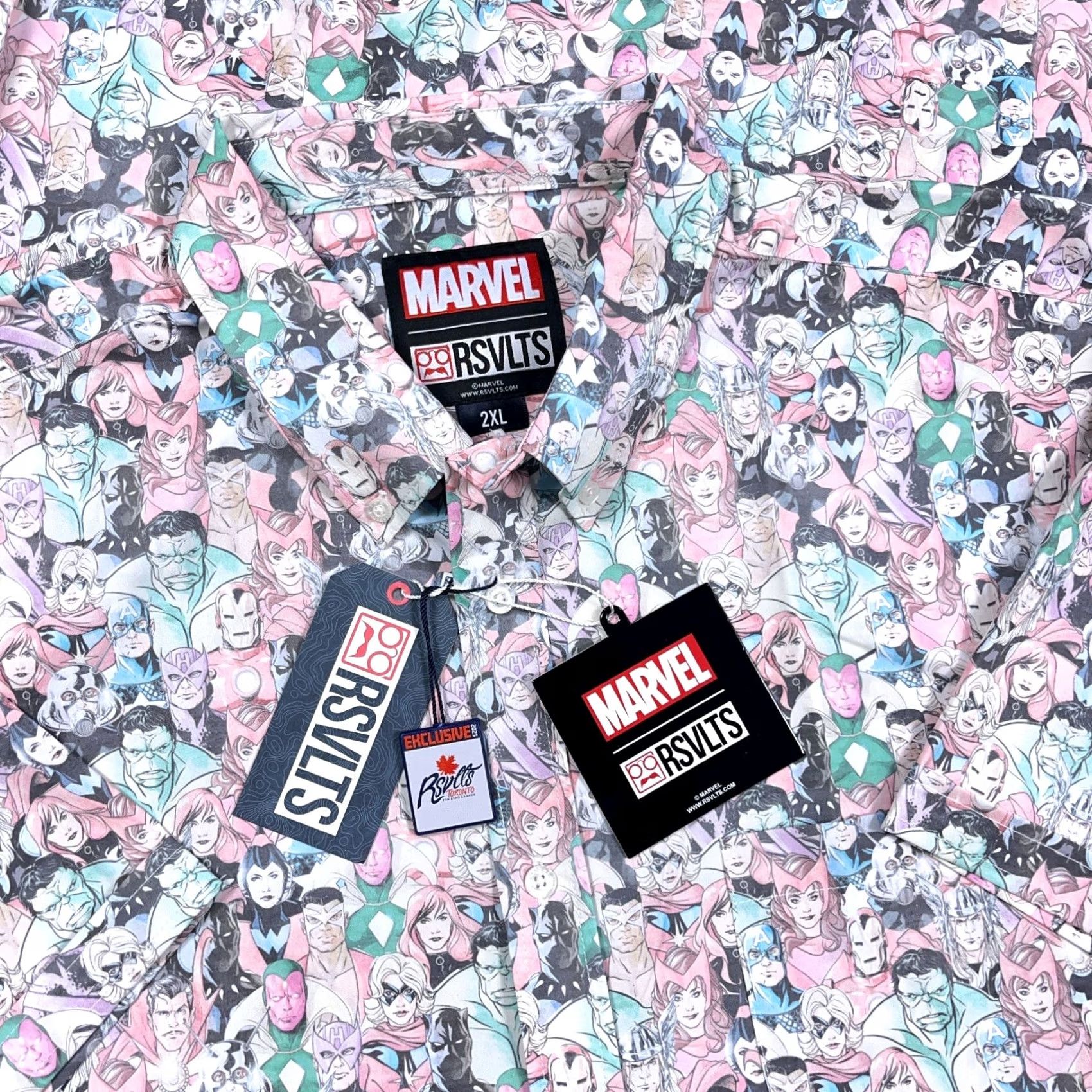 Vintage RSVLTS Marvel Shirt Men 2XL Pink Graphic Print Button-Up Comic Movie Retro 90s Caped Heroes Womens? Size US XXL / EU 58 / 5 - 2 Thumbnail