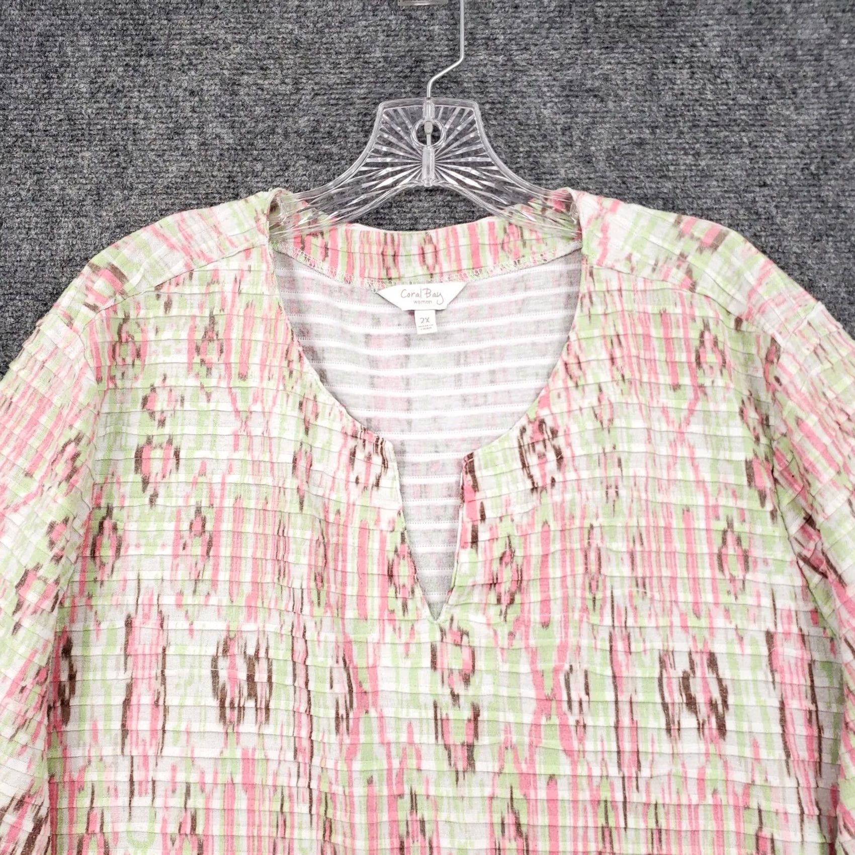 Vintage Coral Bay Blouse Tunic 2X Beige Leopard 3/4 Sleeve V-Neck Boho Knit Plus Womens Shirt Women Size XXL / US 16-18 / IT 52-54 - 3 Thumbnail