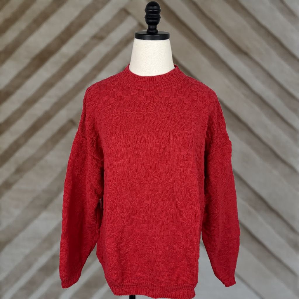 Vintage VINTAGE Cuddle Knit Sweater Womens Large Red Floral Cotton Knit Pullover 80s 90s Christmas Womens Size L / US 10 / IT 46 - 1 Thumbnail