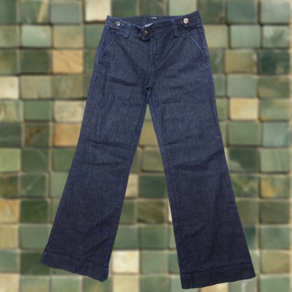 J.Crew VINTAGE J.CREW Jeans Wide-Leg Dark Wash 29x30 5-Pocket Denim Blue Women Baggy 90s Bohemian USA Made Jeans Size 29" - 1 Thumbnail