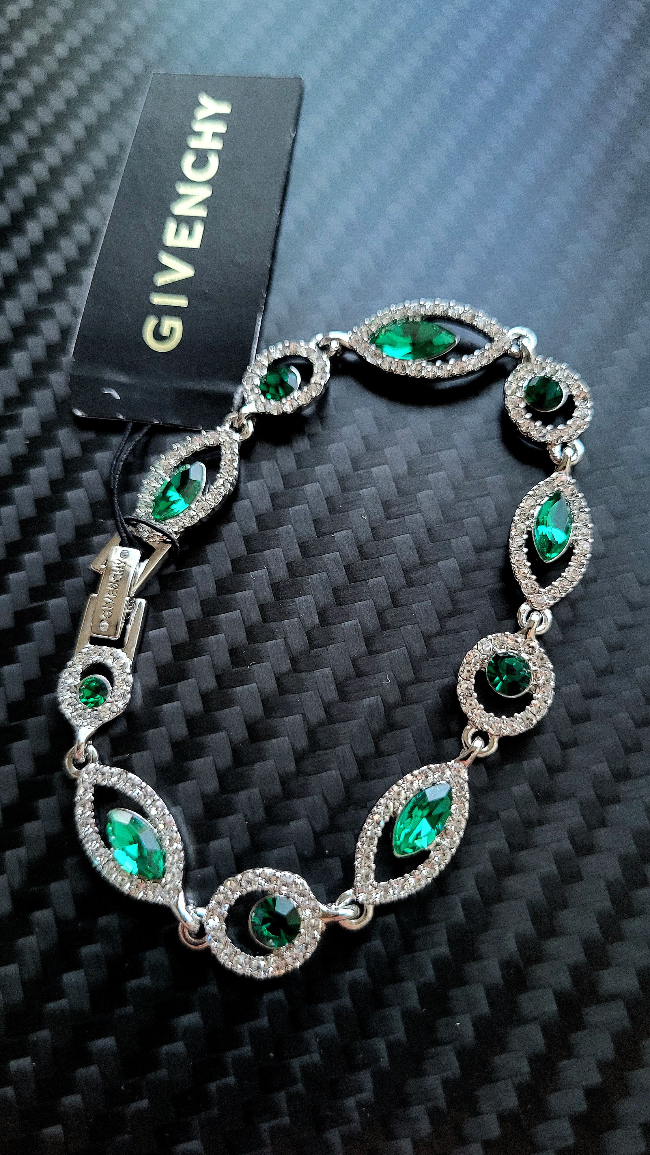 image of Givenchy Emerald Marquise Crystal Bracelet in Silver, Men's