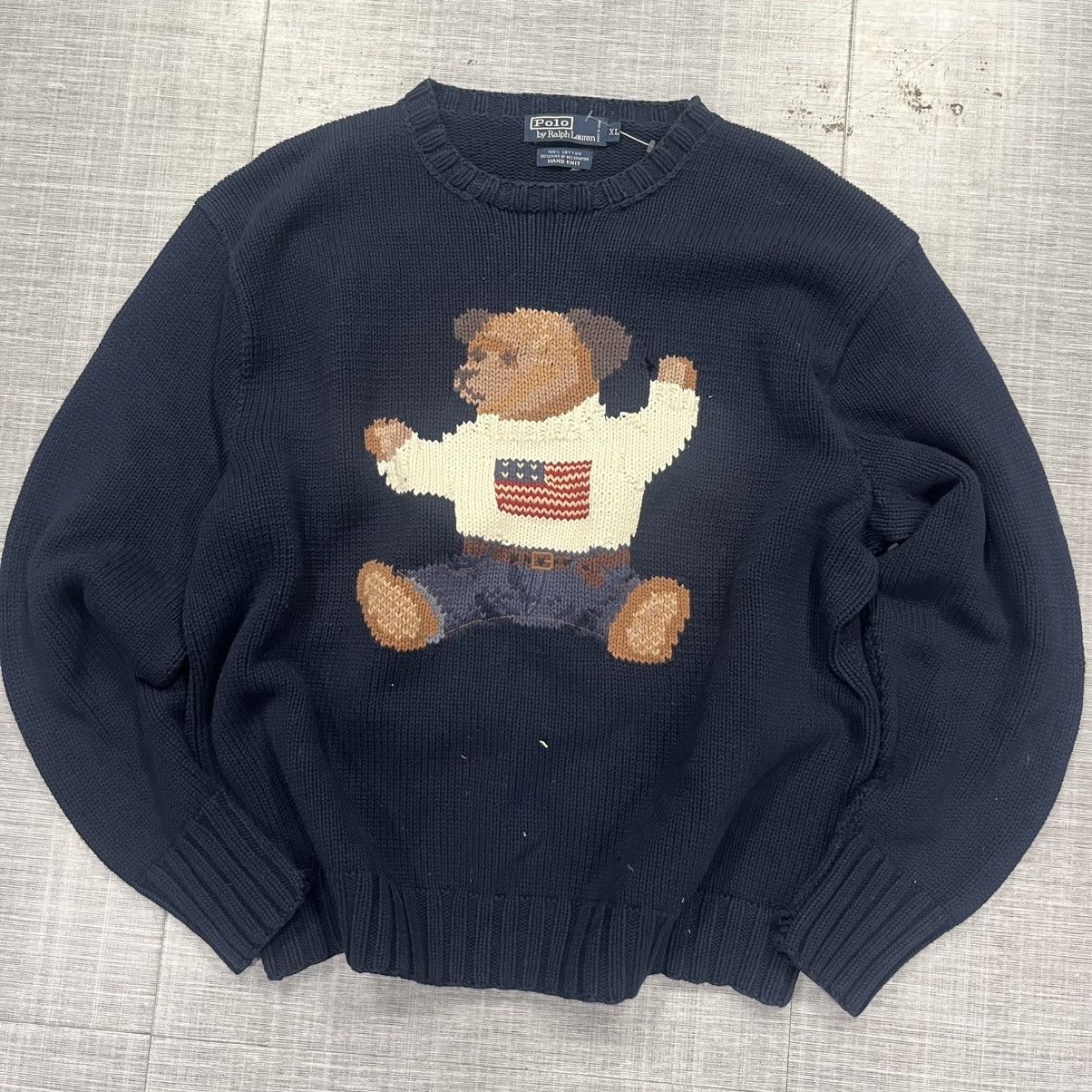 Designer × Polo Ralph Lauren × Vintage Rare VTG Polo Ralph Lauren Hand Knit Polo Bear Sweater Size US XL / EU 56 / 4 - 1 Thumbnail