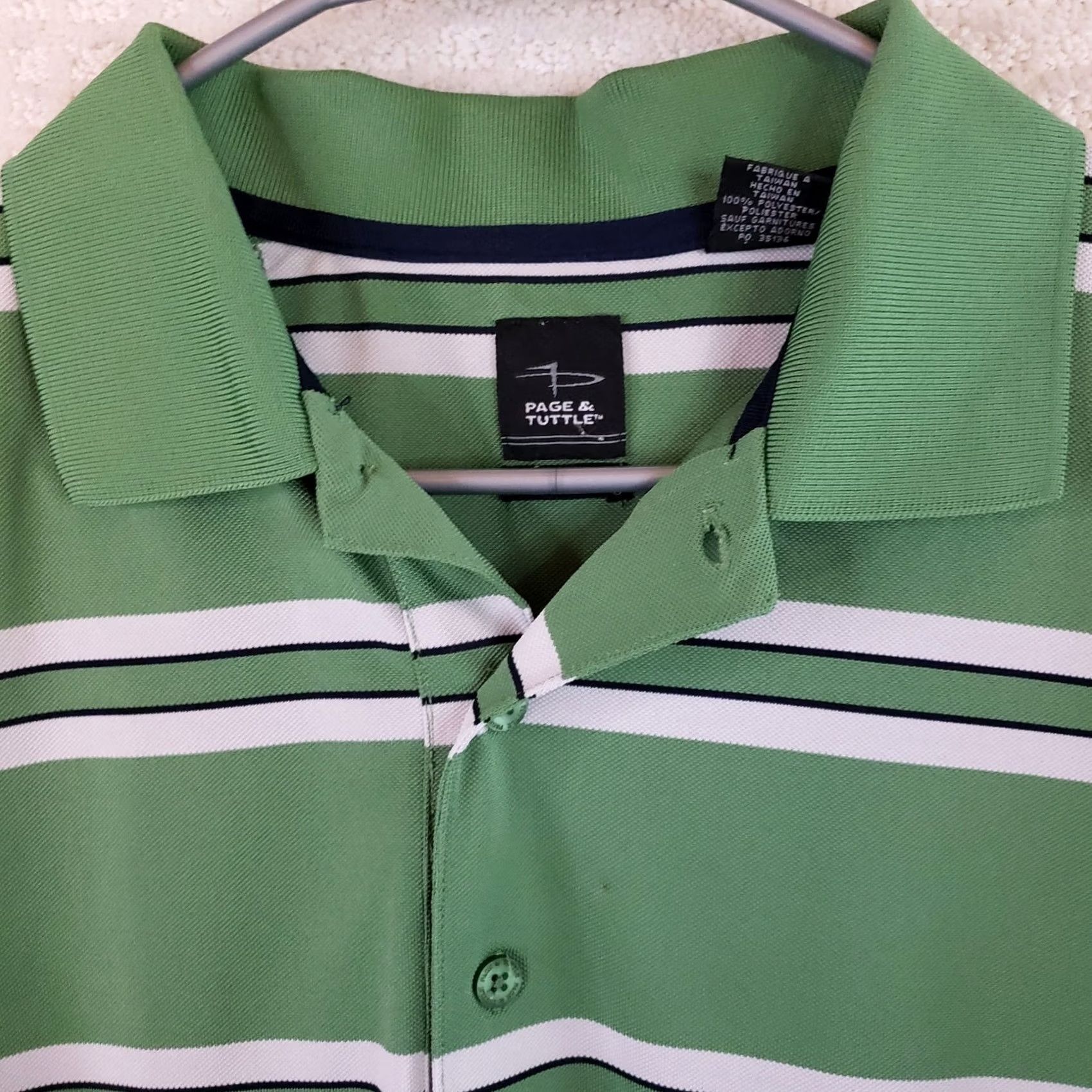 Vintage Page & Tuttle Golf Polo Cool Swing Mens L Green White Striped Short Slv Shirt Size US L / EU 52-54 / 3 - 4 Thumbnail