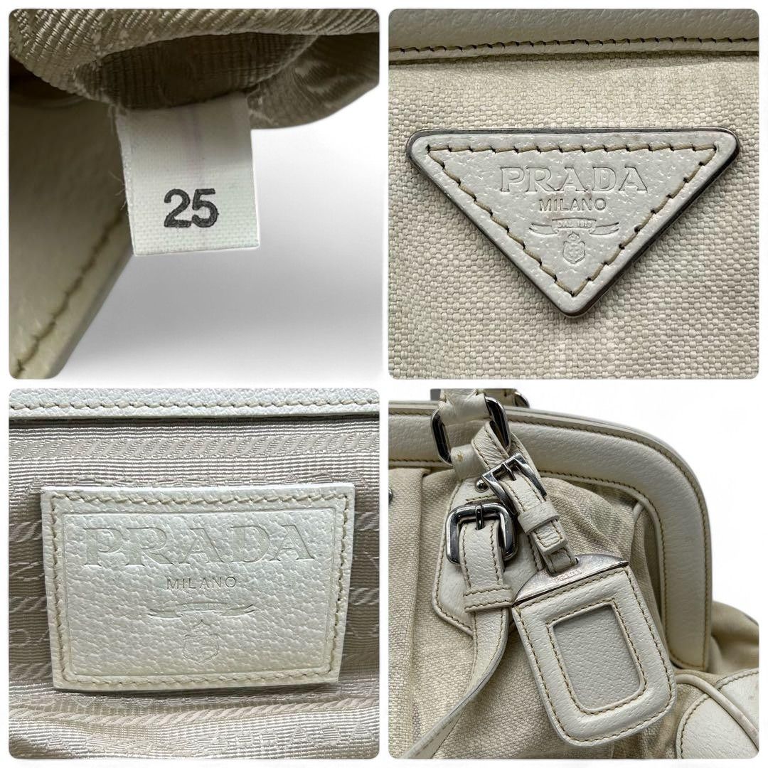 Prada Prada - Canvas Handbag White Triangle Logo Vintage Leather Size ONE SIZE - 7 Thumbnail