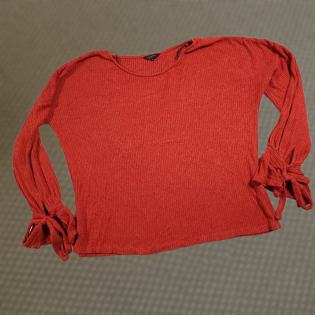 Lucky Brand Lucky Brand Sweater Women's XL Dark Orange Boat Neck Knit Ribbed Tie Sleeve Flared Sleeve Knit Pullover Size XL / US 12-14 / IT 48-50 - 1 Thumbnail