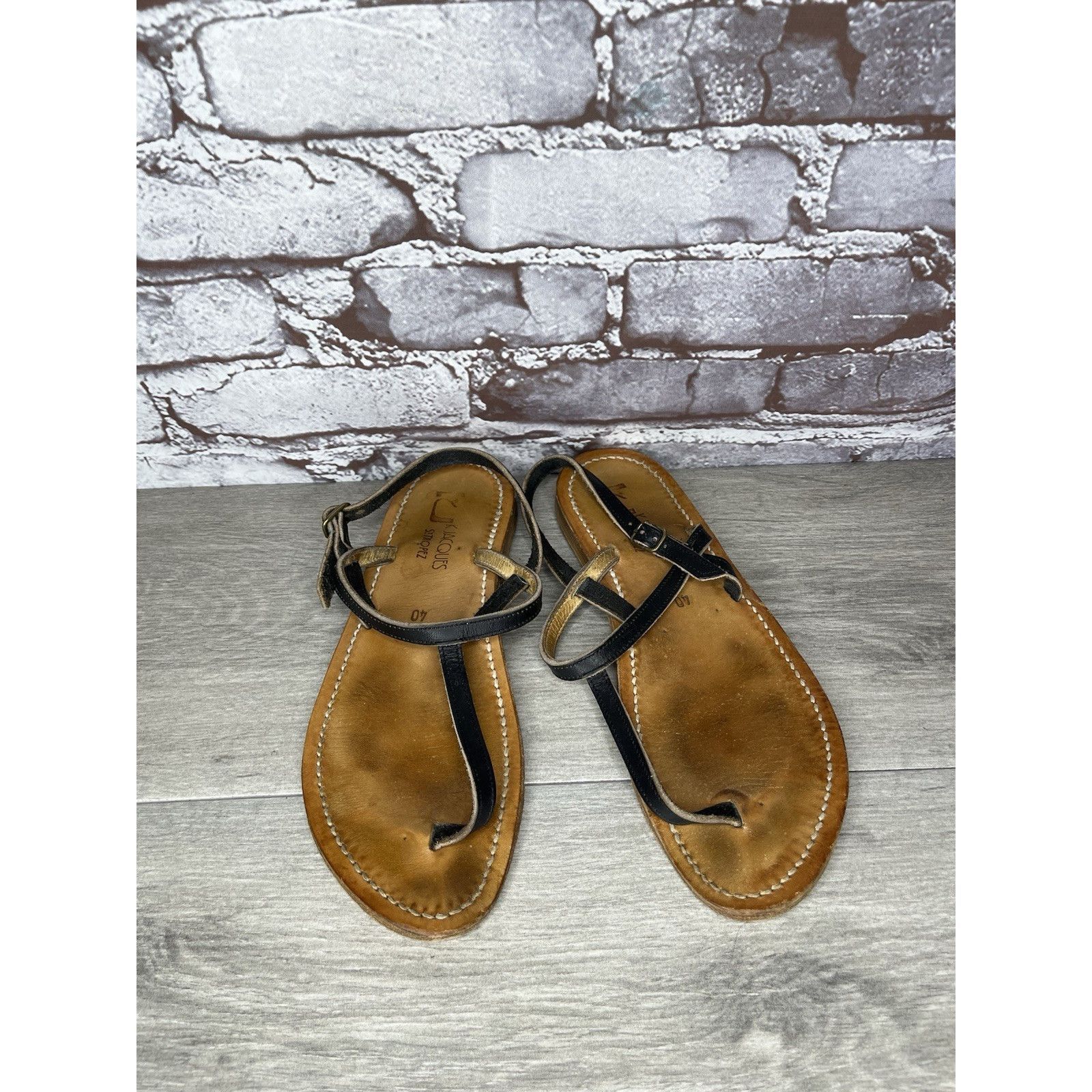Jacques Lemans K Jacques Picon Black Leather Flat Thong Strap Sandals Women Size US 9.5 / IT 39.5 - 13 Thumbnail