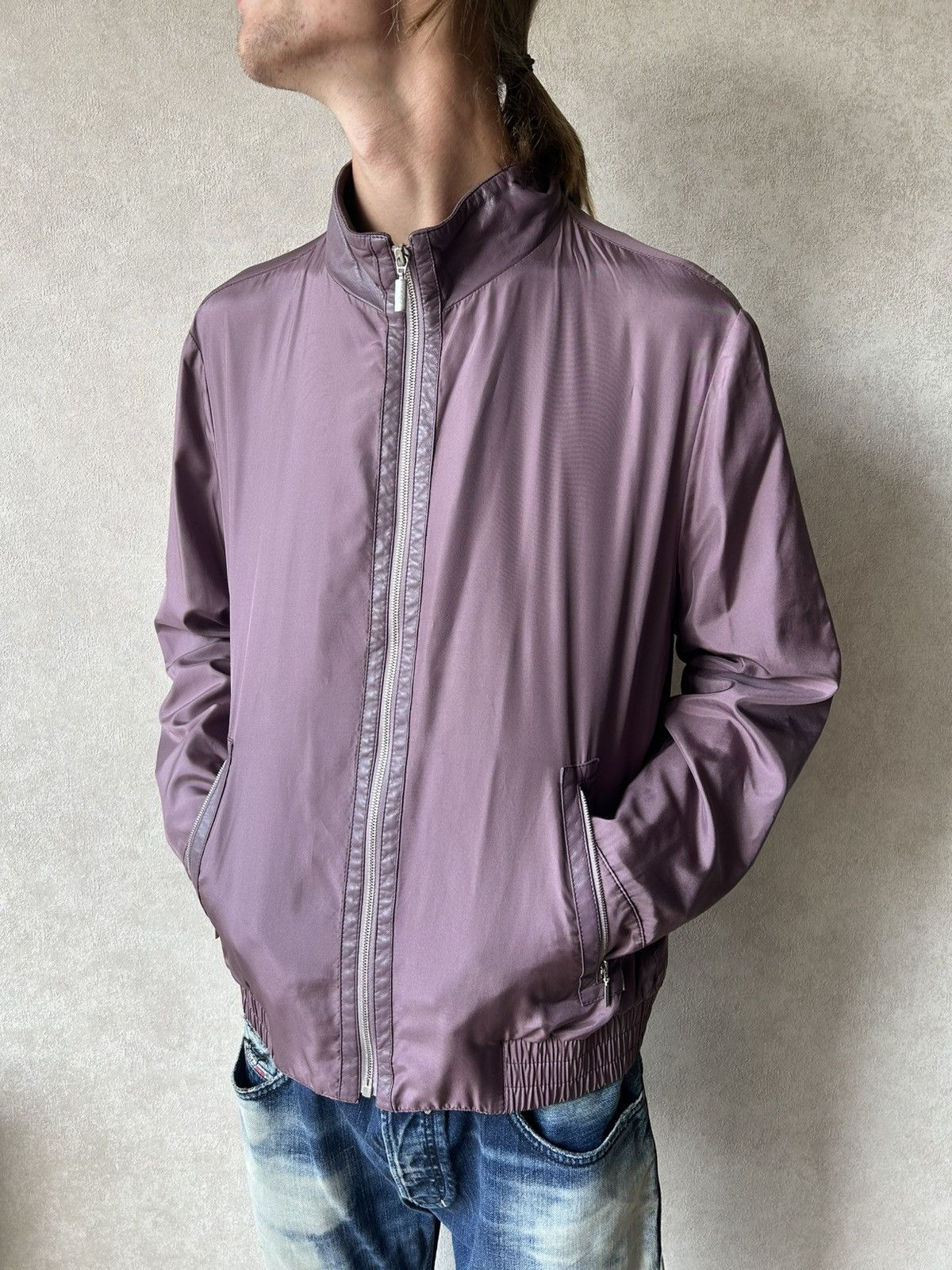 Brioni Brioni Lightweight 100% Silk Blend Zip Jacket Purple Size US XL / EU 56 / 4 - 2 Thumbnail