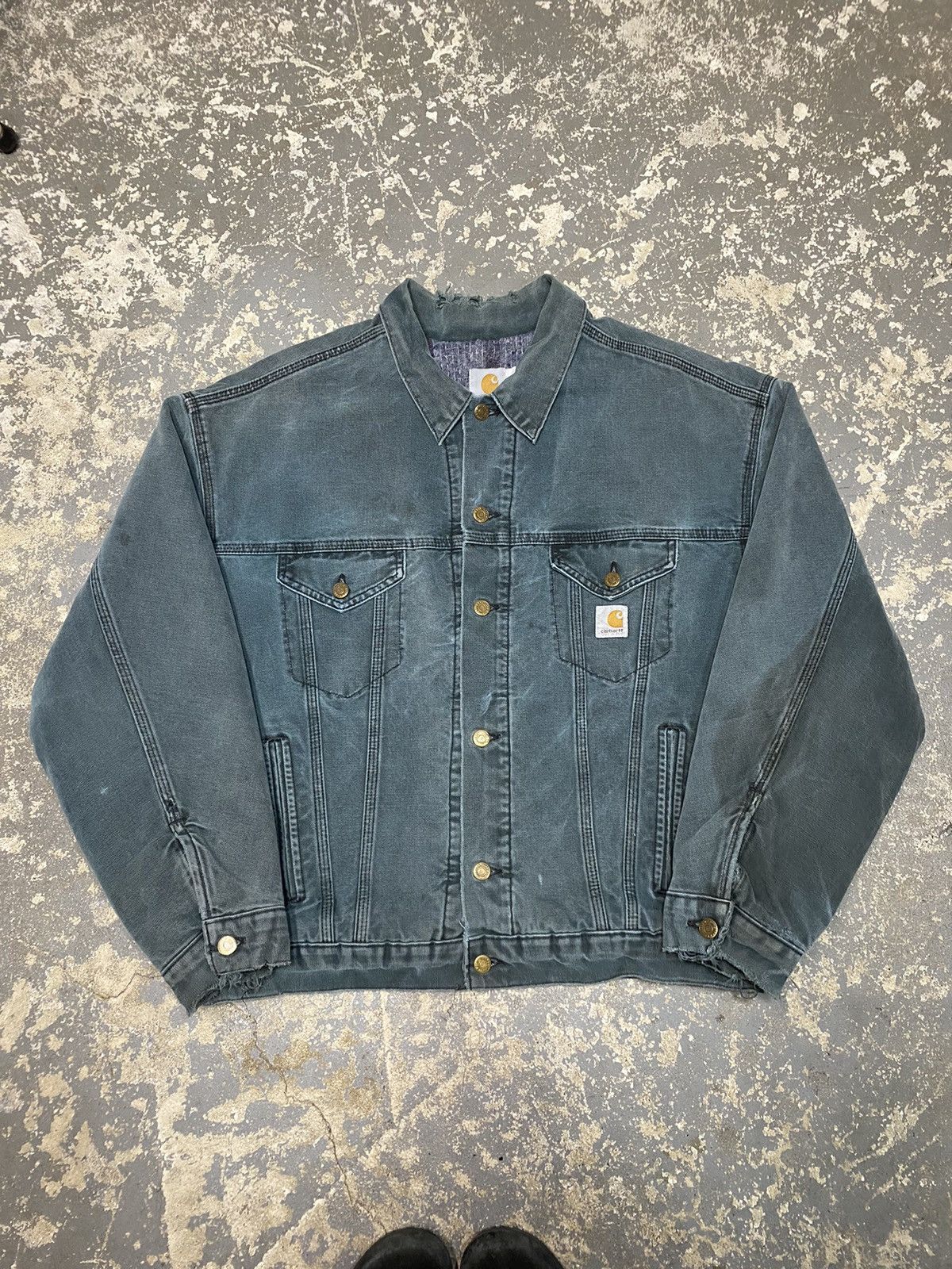 Carhartt × Vintage Vintage Carhartt Cyan Trucker Jacket JB143 Size US L / EU 52-54 / 3 - 1 Thumbnail