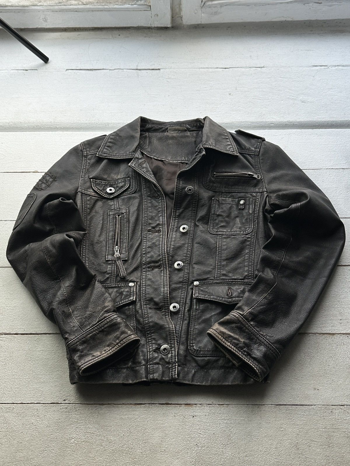Other 🚨Y2K RICK OWENS TYPE DIRTY SLIM FIT ZIP LEATHER JACKET Size M / US 6-8 / IT 42-44 - 1 Thumbnail