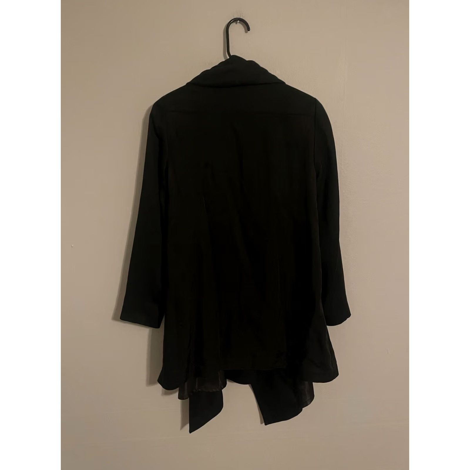 Allsaints All Saints Aiko Monument Coat Womens 2 Grey Black Drape Asymmetric Lyocell Overcoat Jacket Mid-Length Winter Fall Spring Casual Regular Style Size XS / US 0-2 / IT 36-38 - 3 Thumbnail