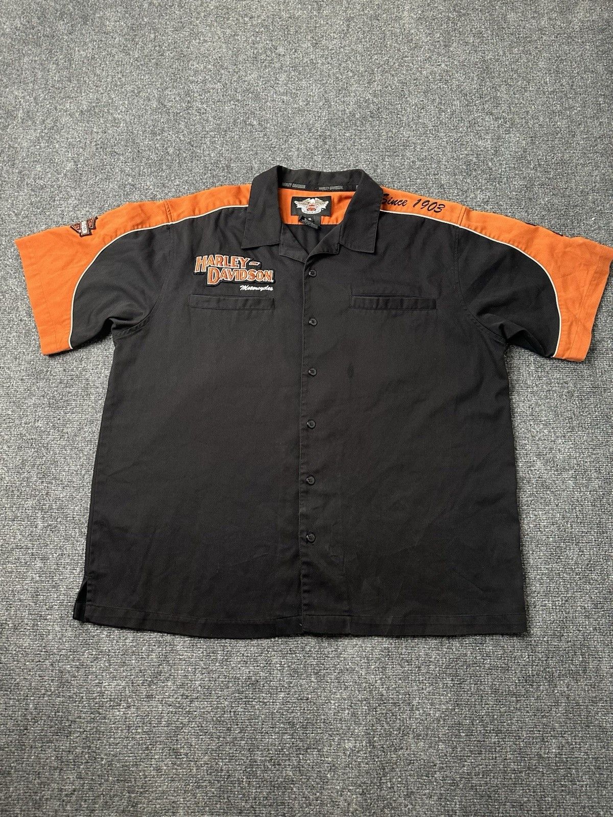 Harley Davidson Mens Harley-Davidson Black Orange Button Up, Size XL Size US XL / EU 56 / 4 - 2 Thumbnail