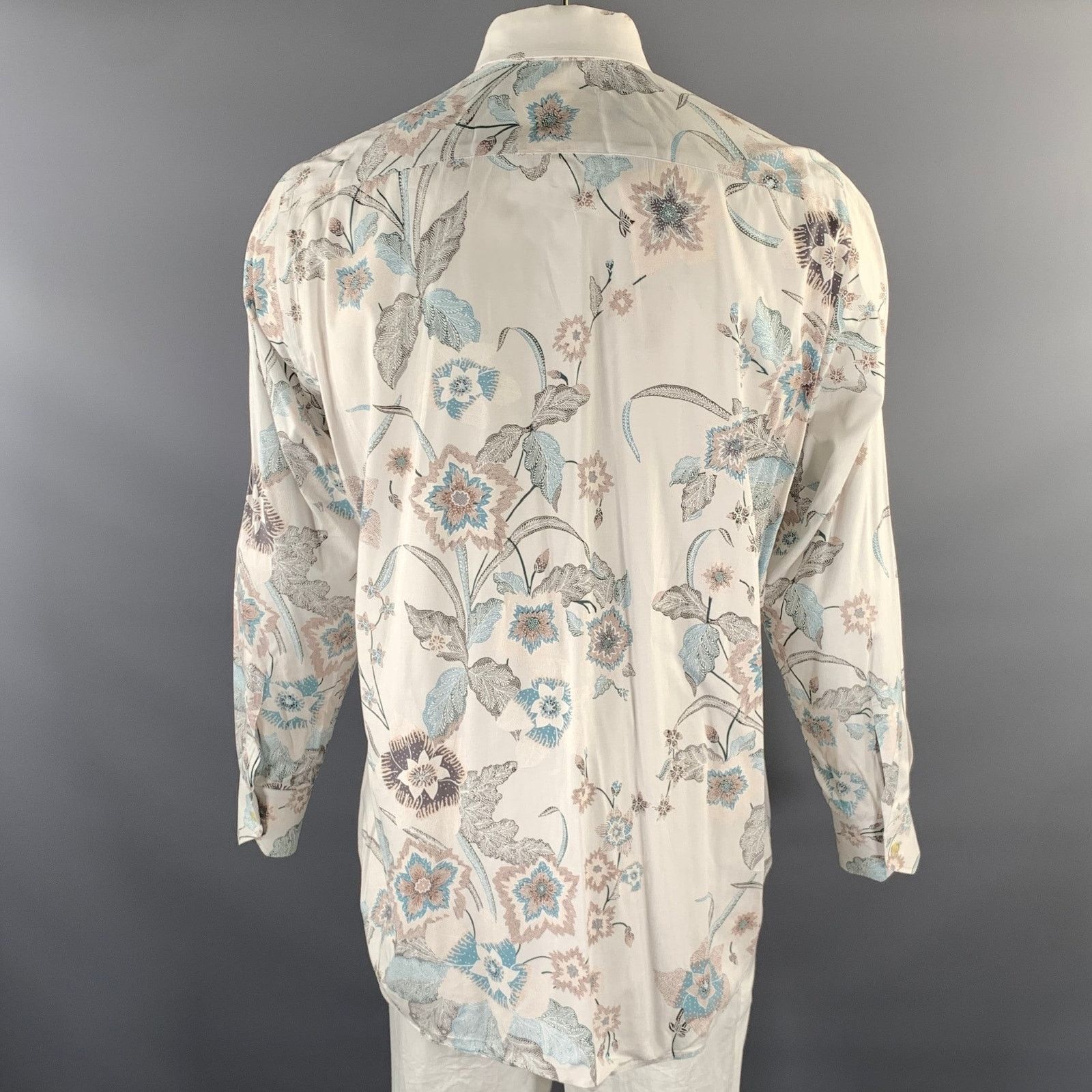 Etro ETRO Size XL White Blue Brown Floral Long Sleeve Shirt Size US XL / EU 56 / 4 - 4 Thumbnail