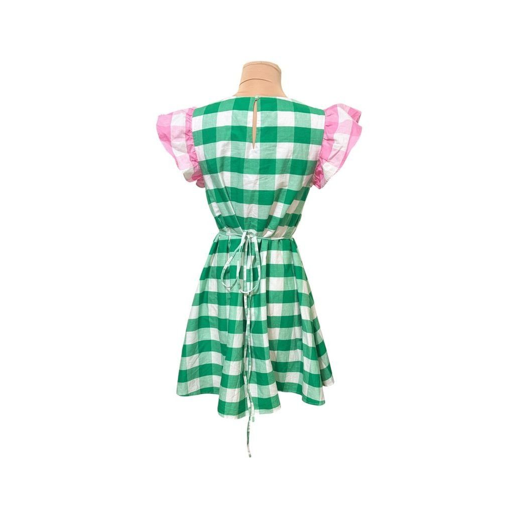 Other Gingham Plaid Fit & Flare Dress S Green Pink White Cotton Cl Size S / US 4 / IT 40 - 7 Thumbnail