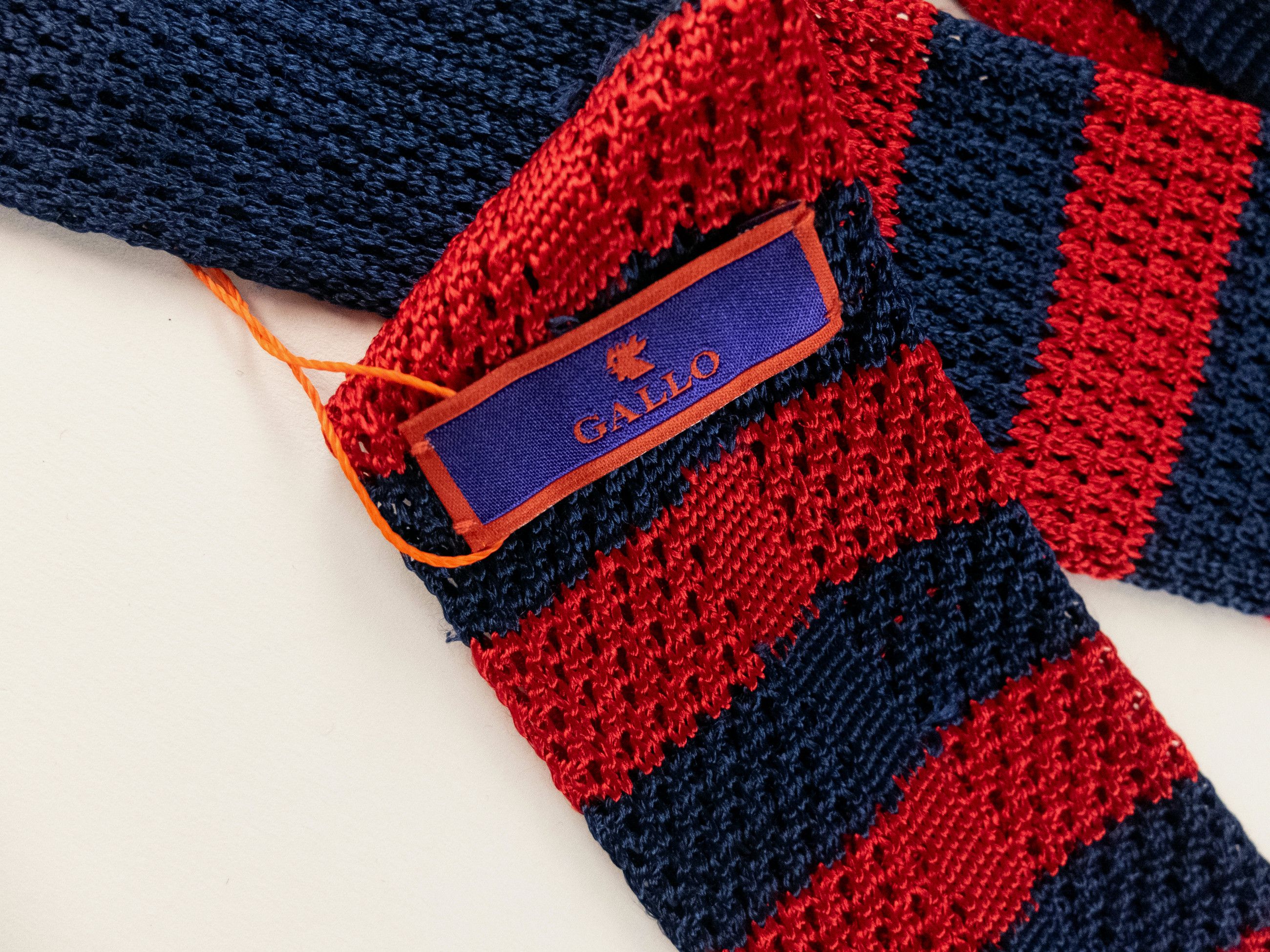 Other GALLO red & navy blue striped knit skinny silk tie NWT Size ONE SIZE - 4 Thumbnail