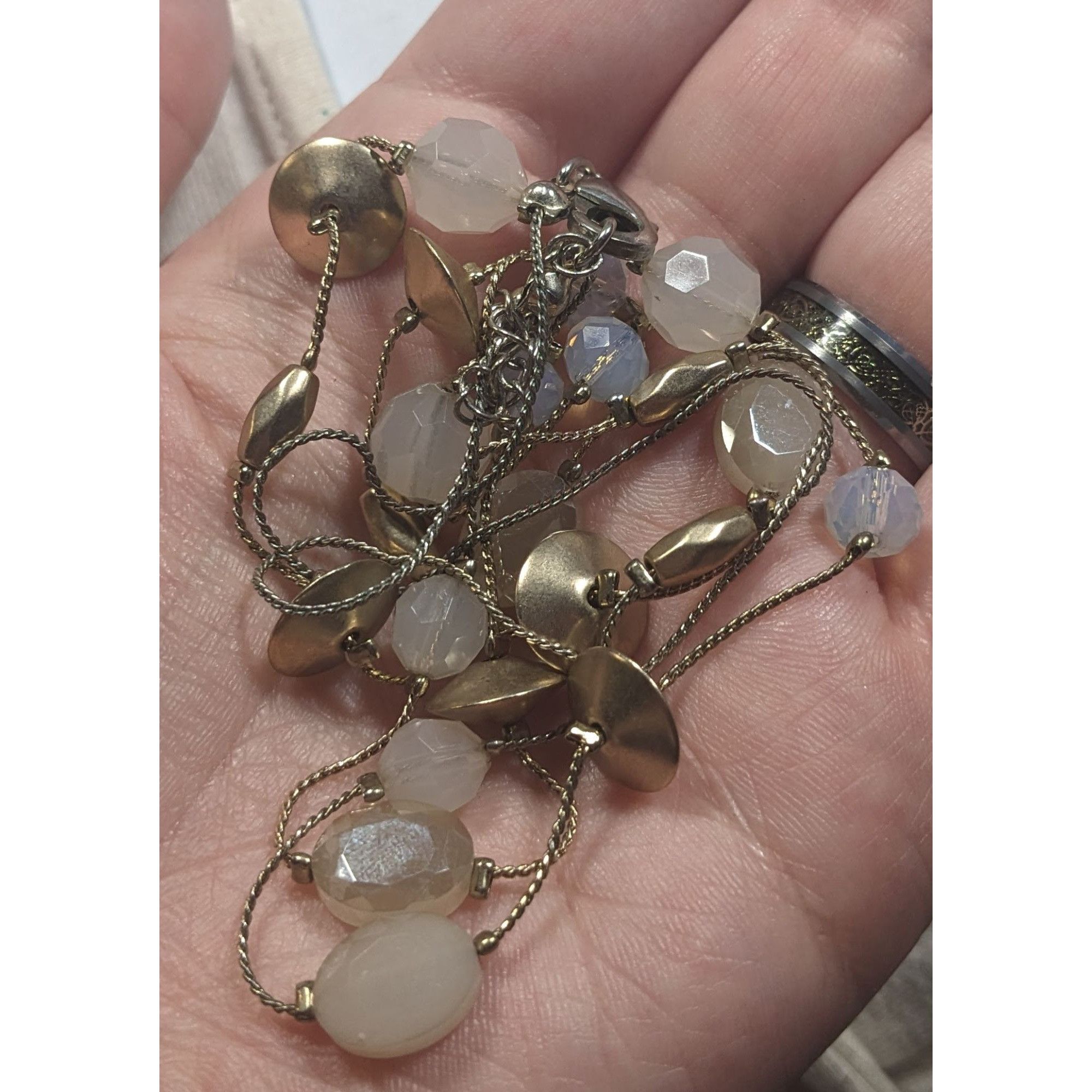 Other Smokey White Glass And Gold Tone Metal Studded Station Neckl Size ONE SIZE - 3 Thumbnail