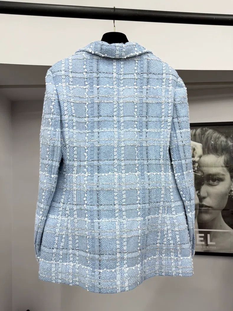 Chanel Chanel Blue plaid tweed coat Size XS / US 0-2 / IT 36-38 - 3 Thumbnail