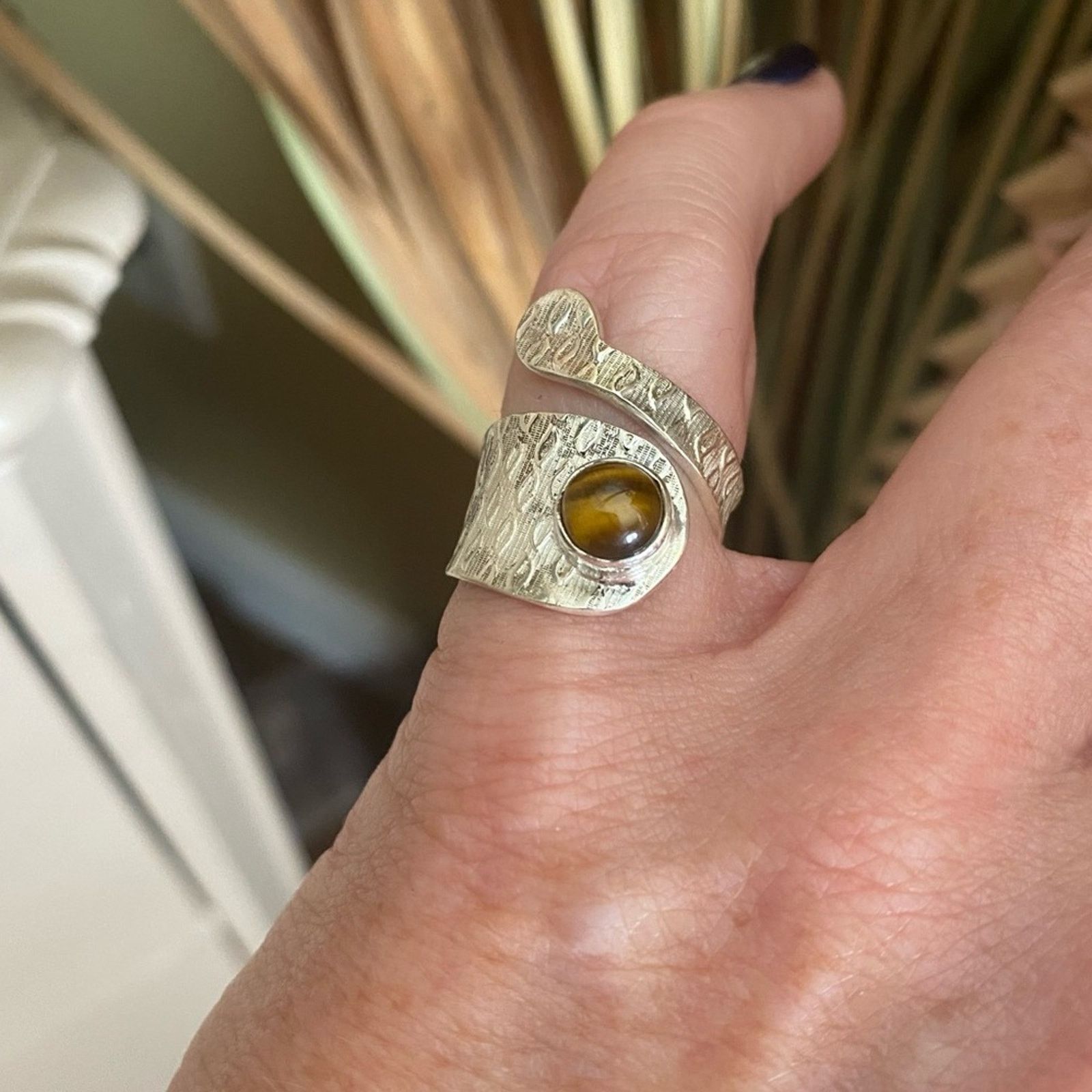 The Unbranded Brand Tiger Eye Sterling Silver Adjustable Wrap Ring Size ONE SIZE - 6 Thumbnail