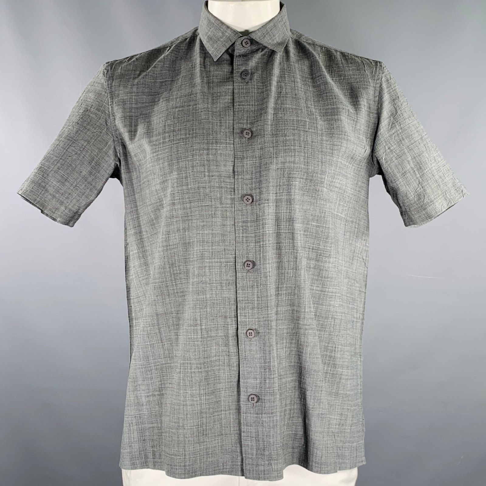 Issey Miyake Size L Grey Heather Polyester Linen Short Sleeve Shirt Size US L / EU 52-54 / 3 - 1 Thumbnail