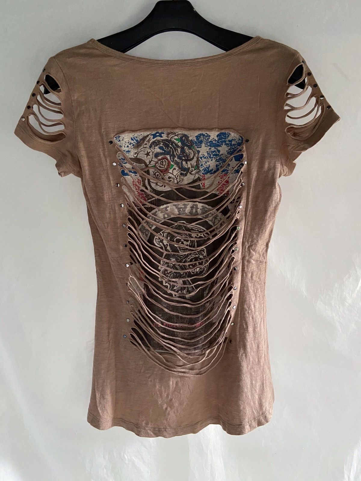 SEXY PUNK WOMAN DEVIL SKULL LET FREEDOM RIDE TEE