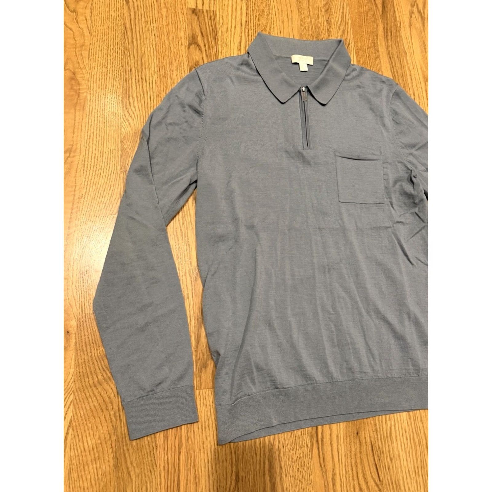 Cos COS Merino Wool Polo 1/4 Zip Shirt Men’s Medium Blue Pullover Size US M / EU 48-50 / 2 - 5 Thumbnail