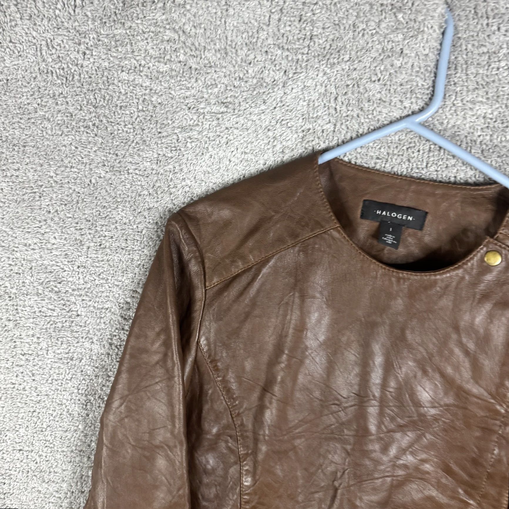 Vintage Halogen Leather Jacket Womens L Brown Moto Asymmetrical Zip Pockets Lined Jacket Size L / US 10 / IT 46 - 5 Thumbnail