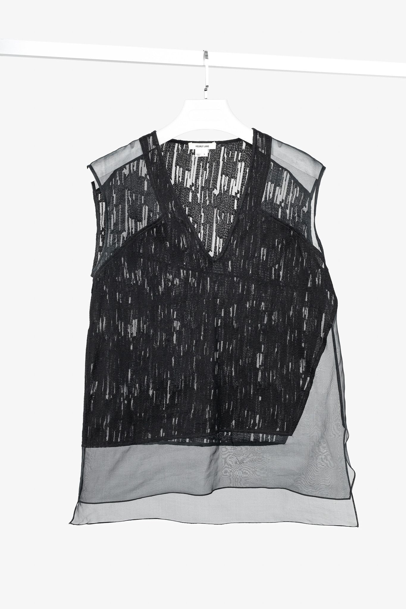 Helmut Lang Helmut Lang Black Sheer Silk Thread Stitch Top Size L / US 10 / IT 46 - 1 Thumbnail