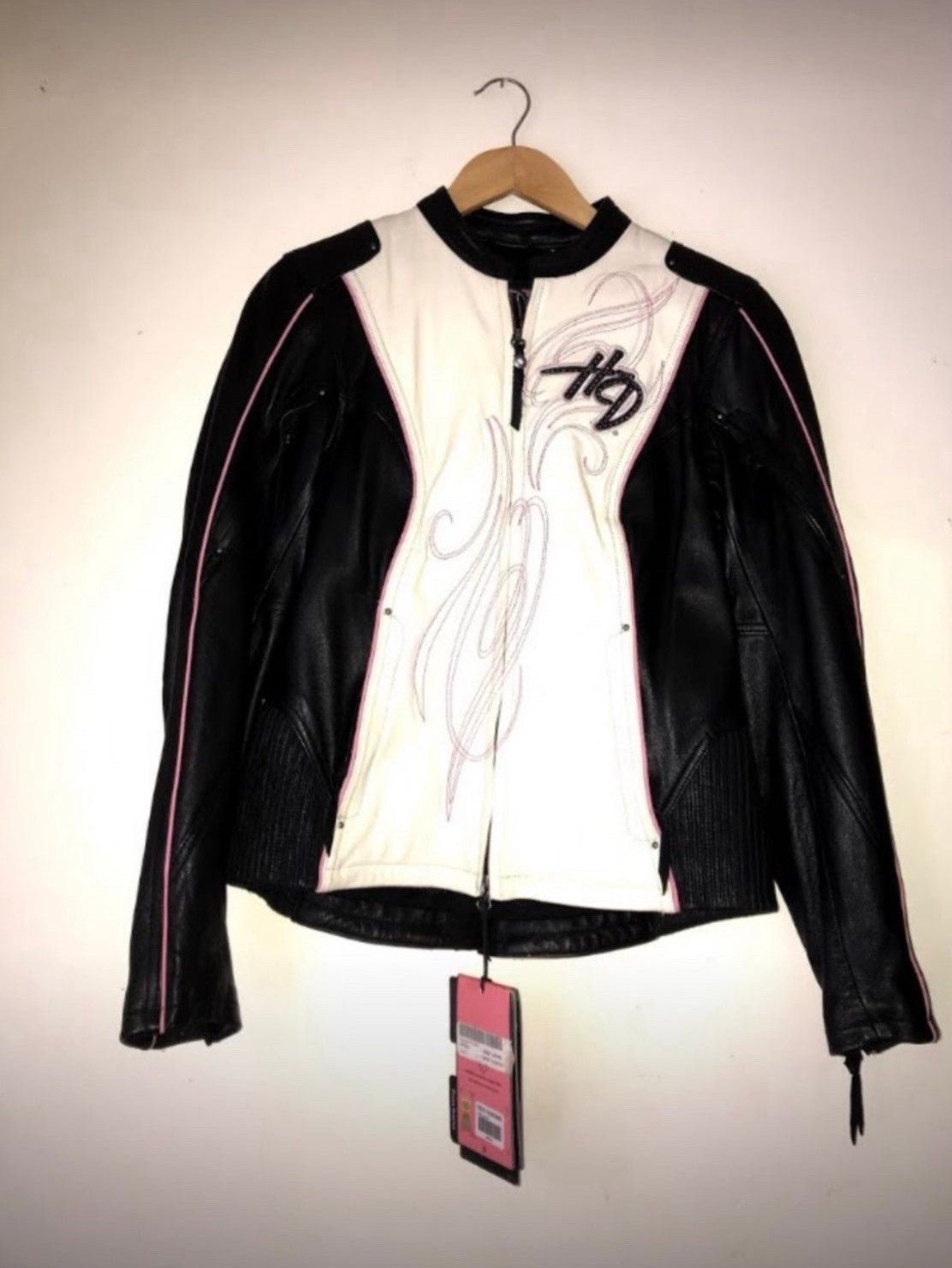 image of Harley Davidson Pink Label Leather Coat in White, Women's (Size Small)