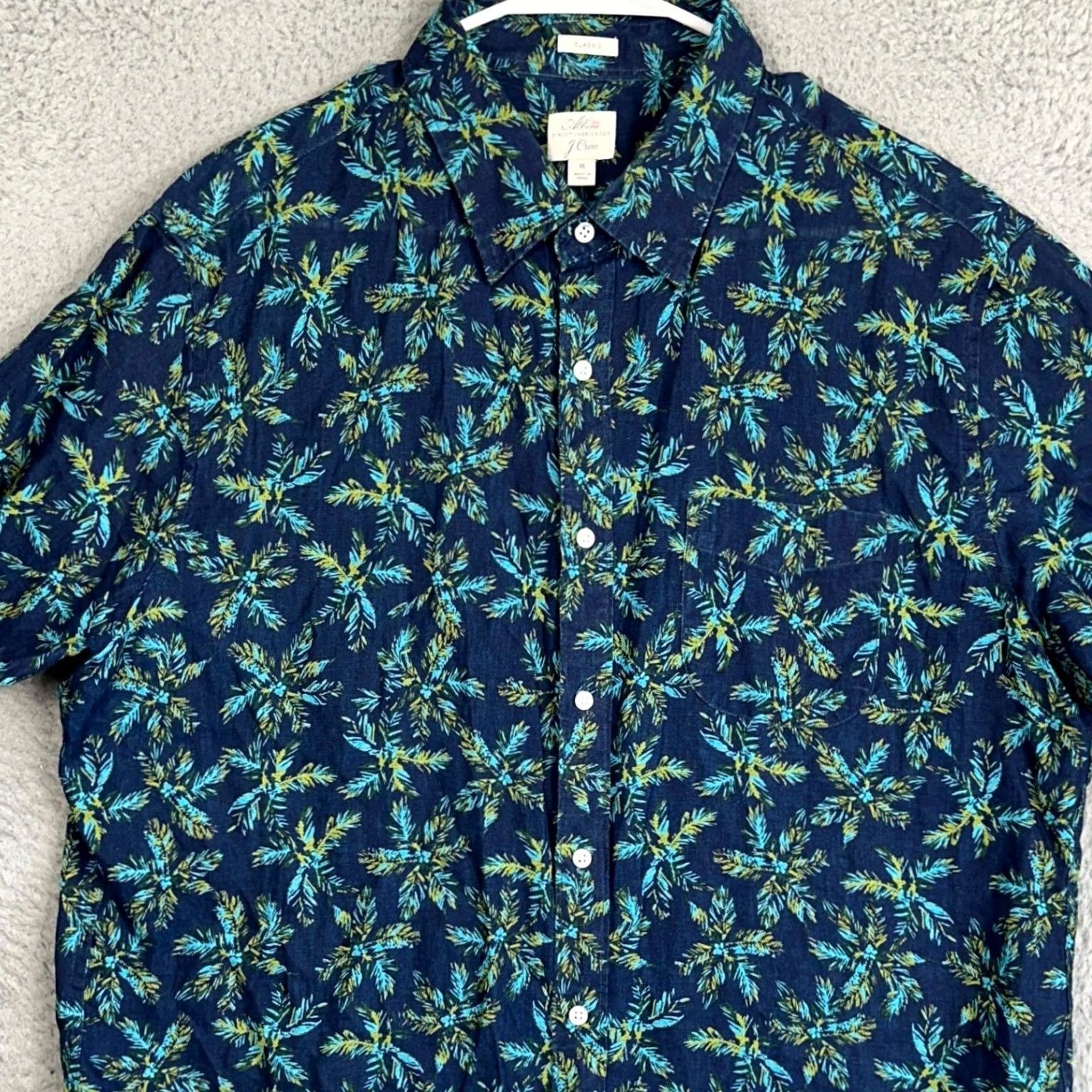 J.Crew J.CREW Shirt Mens XL Navy Classic Fit Tropical Palm Button Up Size US XL / EU 56 / 4 - 2 Thumbnail