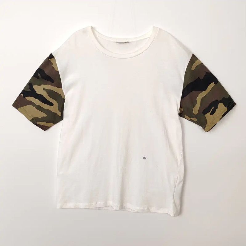 Dior Dior White Cotton Men's T-Shirt with Camo Sleeves 0089 Size US S / EU 44-46 / 1 - 1 Thumbnail