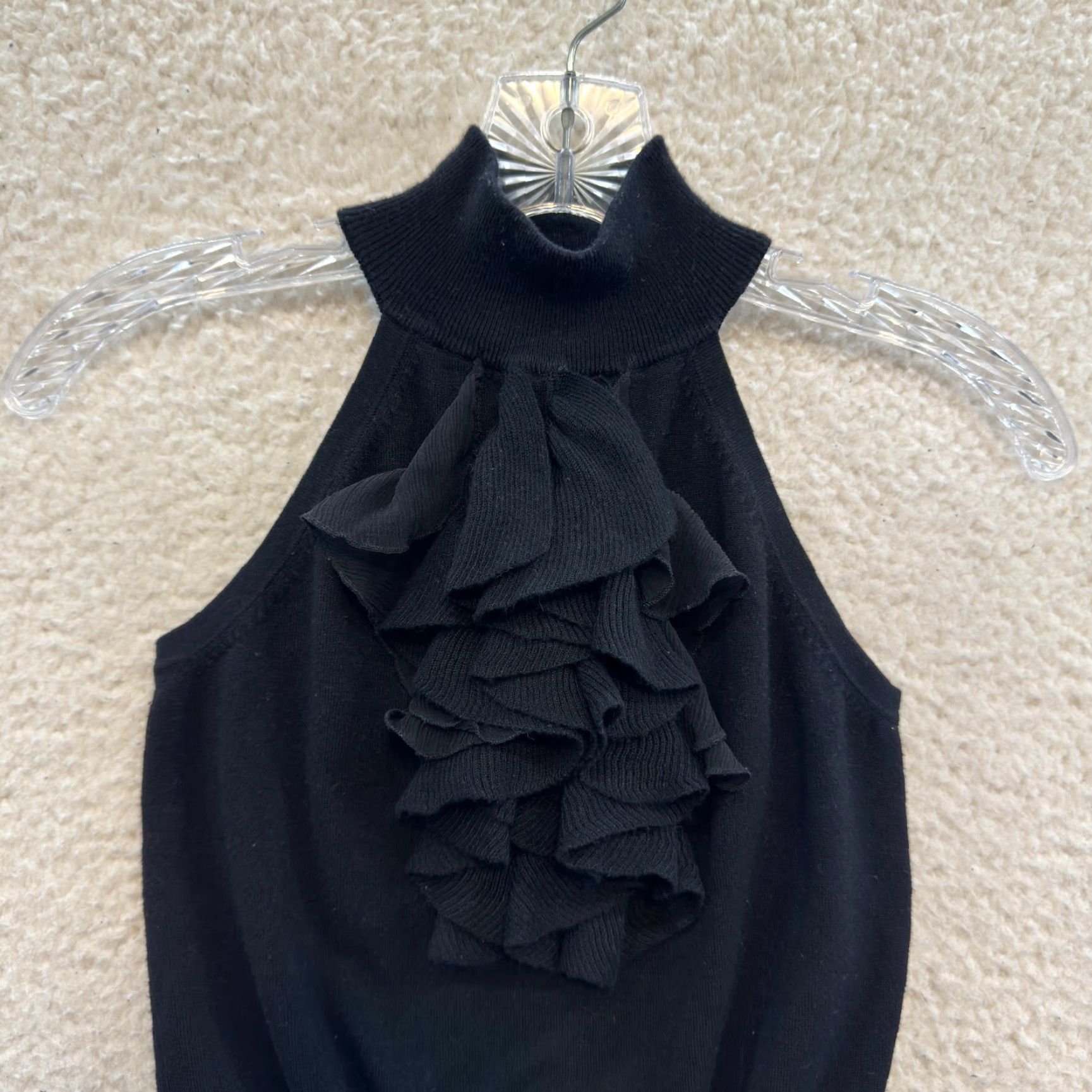 Express VINTAGE Y2K High Neck Top Small Black Knit Ruffle Sleeveless Career Office Express Shirt Women? Size S / US 4 / IT 40 - 2 Thumbnail