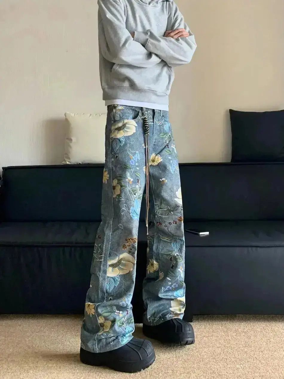 Japanese Brand Loose Wide Leg Floral Print Jeans Design Pants Size US 32 / EU 48 - 1 Thumbnail