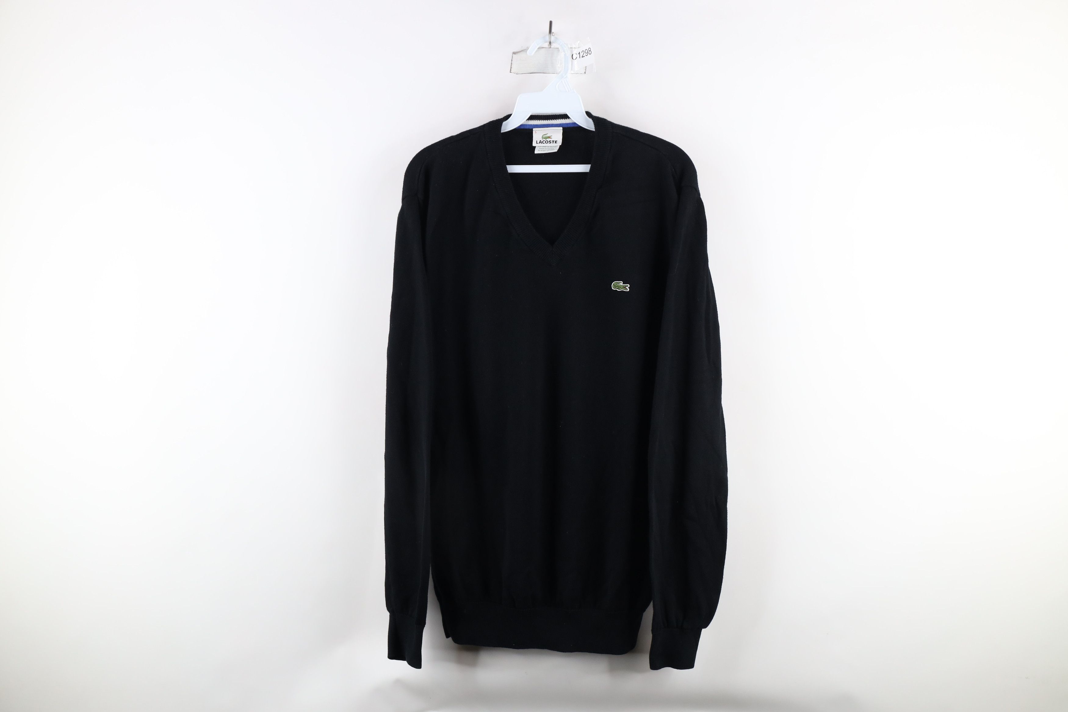 Lacoste × Vintage Vintage Lacoste Croc Logo Cotton Knit V-Neck Sweater Black Size US M / EU 48-50 / 2 - 1 Thumbnail