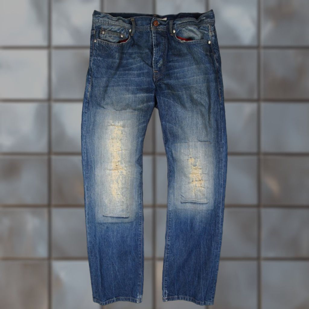 Vintage VINTAGE Ra-Re Recycle Jeans Mens 36 Blue Distressed Straight Denim Button Fly 32x32 - 90s Retro Hipster City Bohemian Mens Jeans Size US 36 / EU 52 - 1 Thumbnail