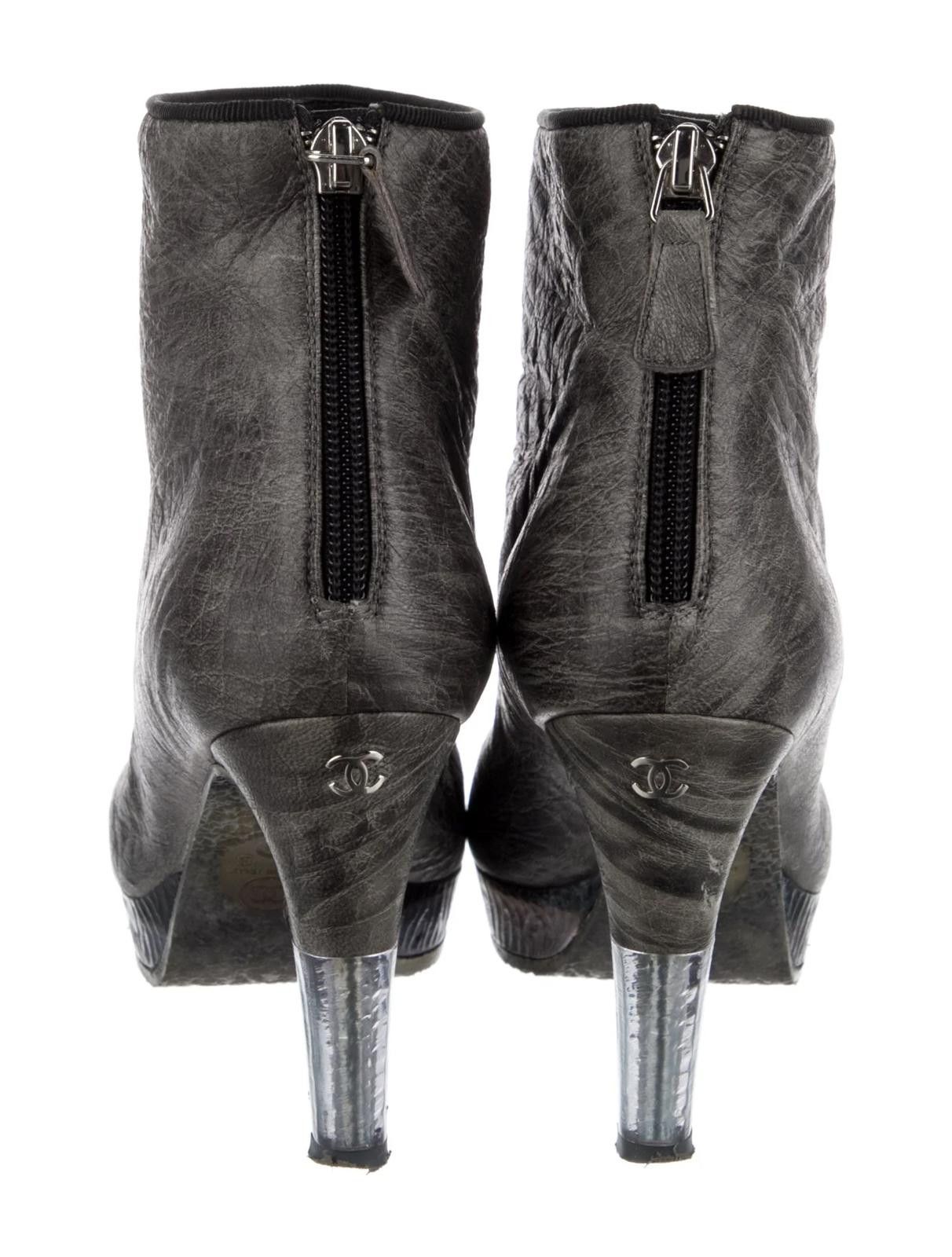 Chanel Chanel Grey Leather booties Sz US6 EU37 Ret.$1399 Size US 6 / IT 36 - 3 Thumbnail