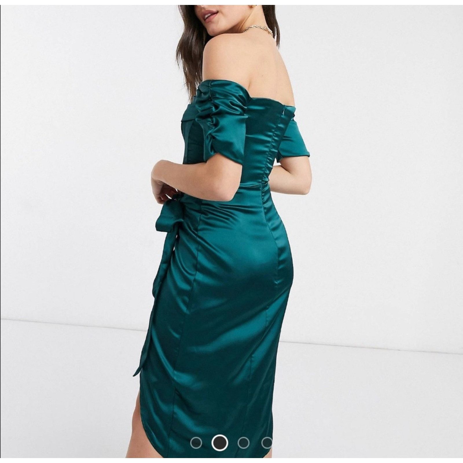 Designer NWT Flounce London bardot ruched midi dress split wrap 4 Size S / US 4 / IT 40 - 2 Thumbnail