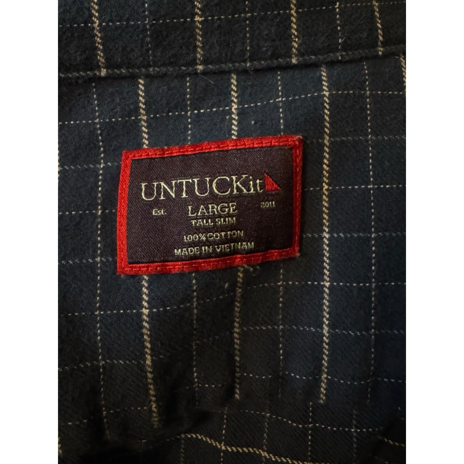 UNTUCKit Untuckit Flannel Shirt Men's Large TALL SLIM Navy Blue White Size US L / EU 52-54 / 3 - 7 Thumbnail