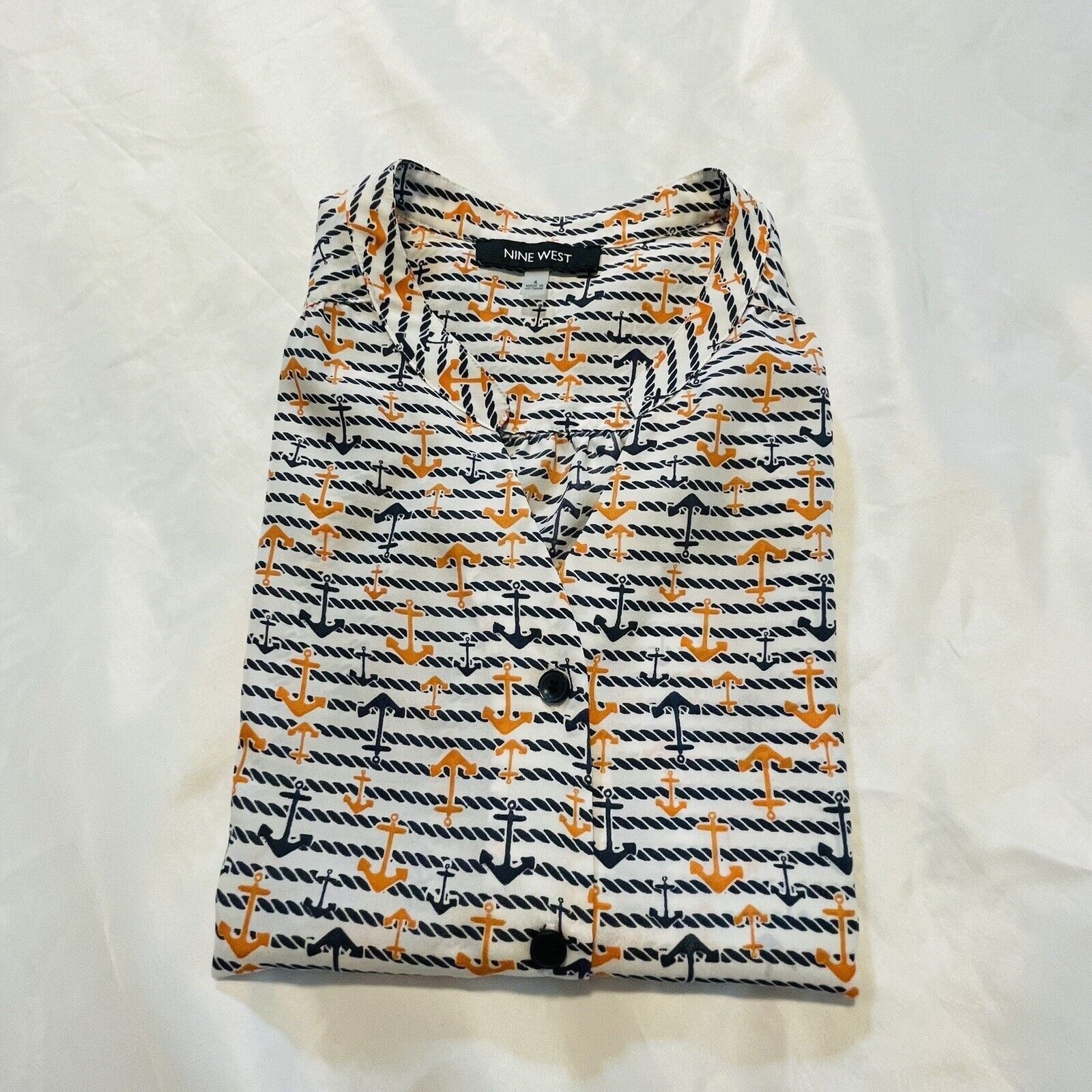 Nine West Nine West Womens 4 Blouse Tank Navy White Orange Anchors Lig Size S / US 4 / IT 40 - 12 Thumbnail