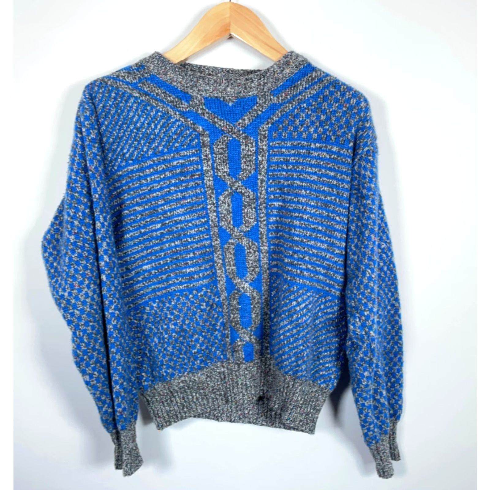 Vintage VINTAGE Horseradish Geometric Crew Neck Sweater Mens Large 80s Blue Gray Acrylic Knit Dad Pullover Knitwear (Regular Fit) Size US L / EU 52-54 / 3 - 2 Thumbnail