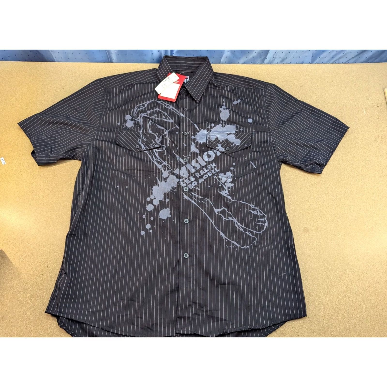 Vintage VINTAGE Vision Street Wear Shirt Mens Button-Up Short Sleeve Striped Size M Black Cotton Polyester Canvas Button-Up Mens Size US M / EU 48-50 / 2 - 2 Thumbnail