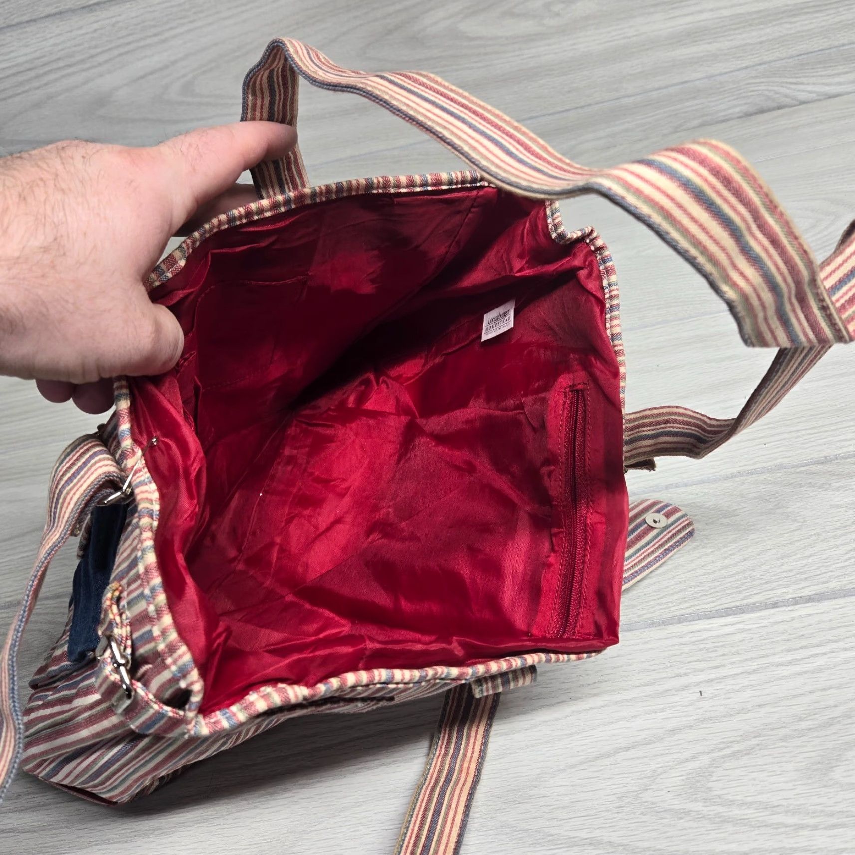 Vintage Longaberger Bag 14" Fabric Gift Tote Red Denim Plaid Tote Women 14" Red Denim Plaid Fabric Gift Tote Bag Longaberger Size ONE SIZE - 4 Thumbnail