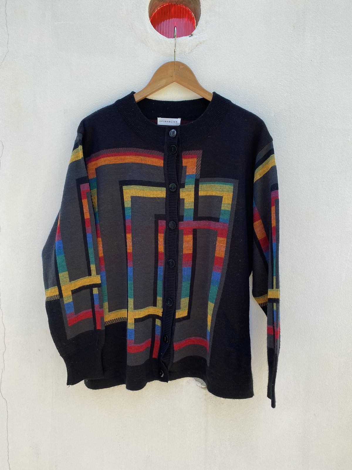 Designer × Vintage FINANCIER Black Knitted Cardigan Size L / US 10 / IT 46 - 21 Thumbnail