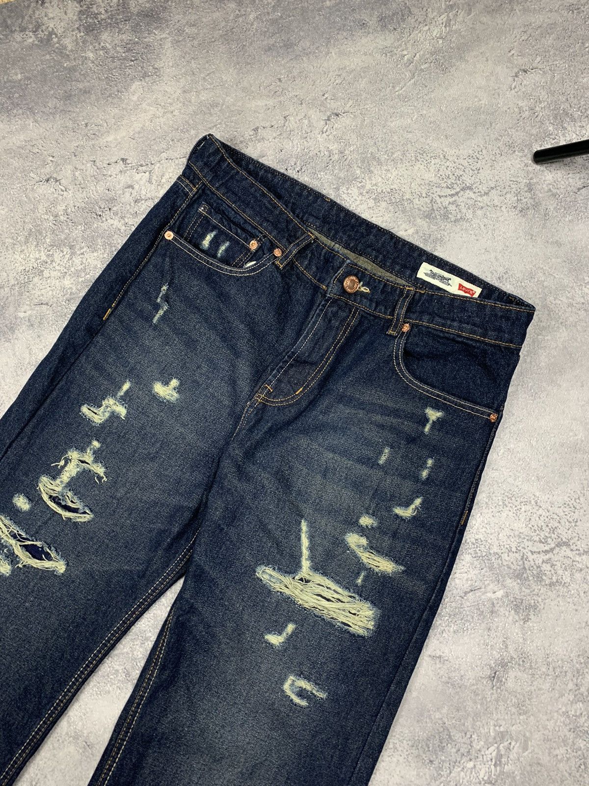 Levi's Men's Levis Distressed 36x32 Jeans Straight Leg Navy Blue Size US 36 / EU 52 - 2 Thumbnail