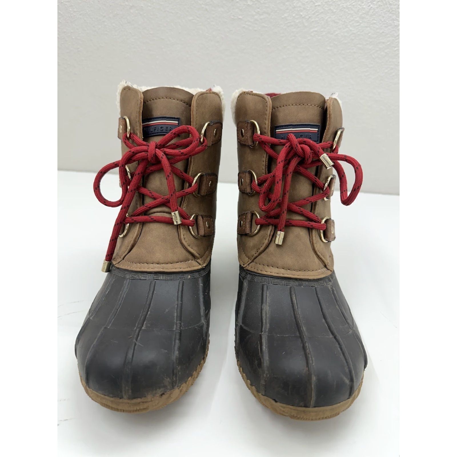 Tommy Hilfiger Tommy Hilfiger Womens Duck Boots Brown Faux Fur Lined Red Lace Up Size 9 M Boots Size US 8 / IT 38 - 2 Thumbnail