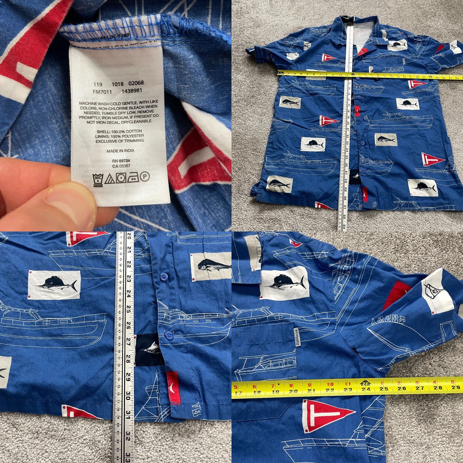 Vintage Columbia PFG Shirt Men XL Blue Patterned Button-Down Short Sleeve Cotton Beach Outdoor Fish Hawaiian Casual Travel Regular Size US XL / EU 56 / 4 - 8 Thumbnail