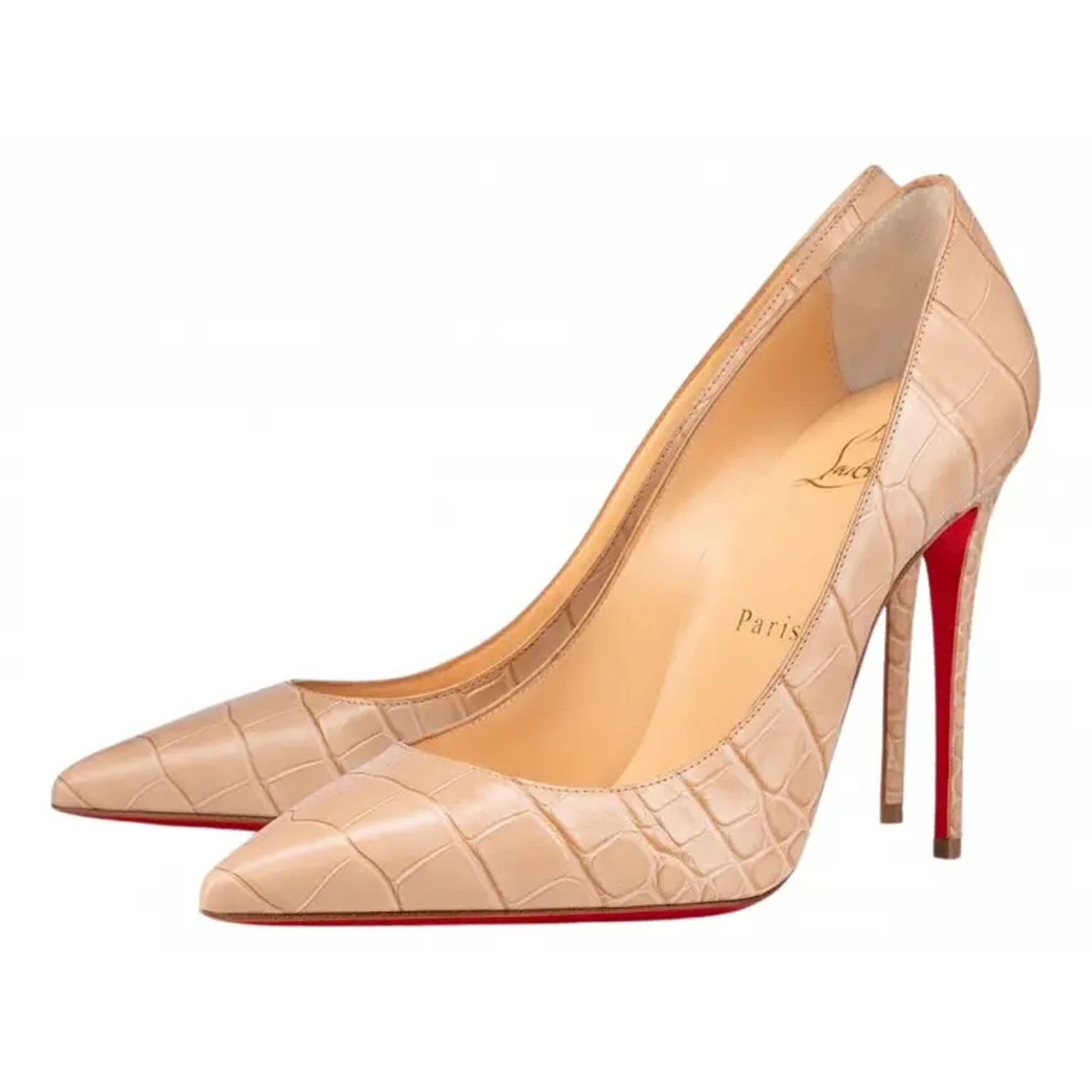 Christian Louboutin Kate 100 Nougat Nude Calf Ali Croc Pointed Toe Heel Pump 41 Size US 11 / IT 41 - 1 Thumbnail