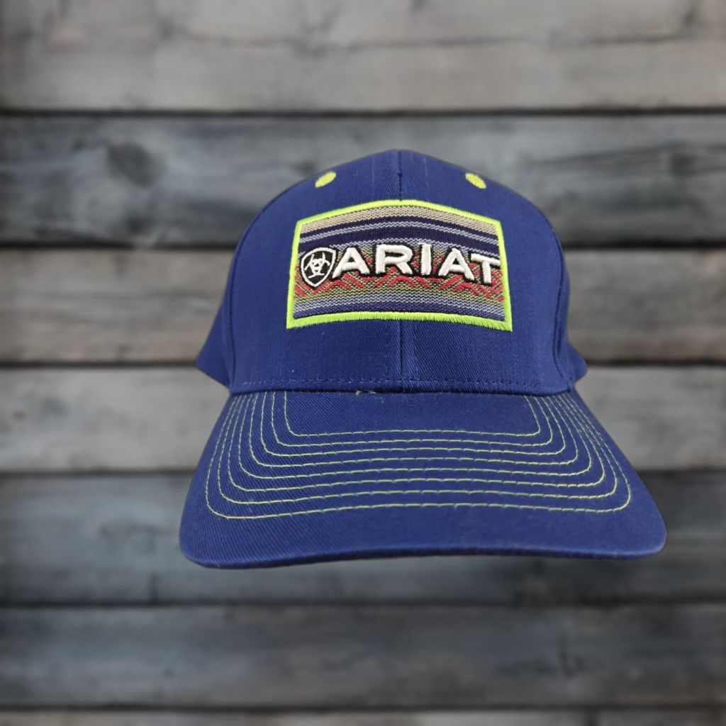 Ariat VINTAGE ARIAT Hat Cap Blue Green Adjustable Strap Solid One Size Men Blue Trucker Hat Size ONE SIZE - 1 Thumbnail