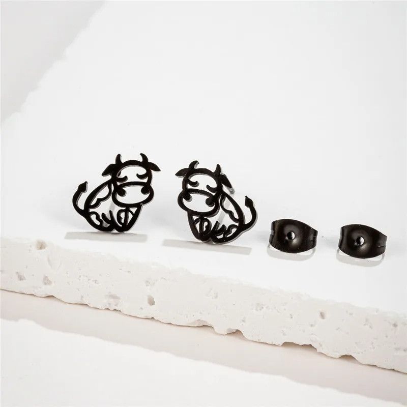 Jewelry Cow Mini Stud Earrings Charm Earring Gift Size ONE SIZE - 1 Preview